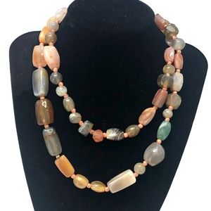 VINTAGE MULTICOLOR SMOOTH AGATE & BEAD NECKLACE 32"L
